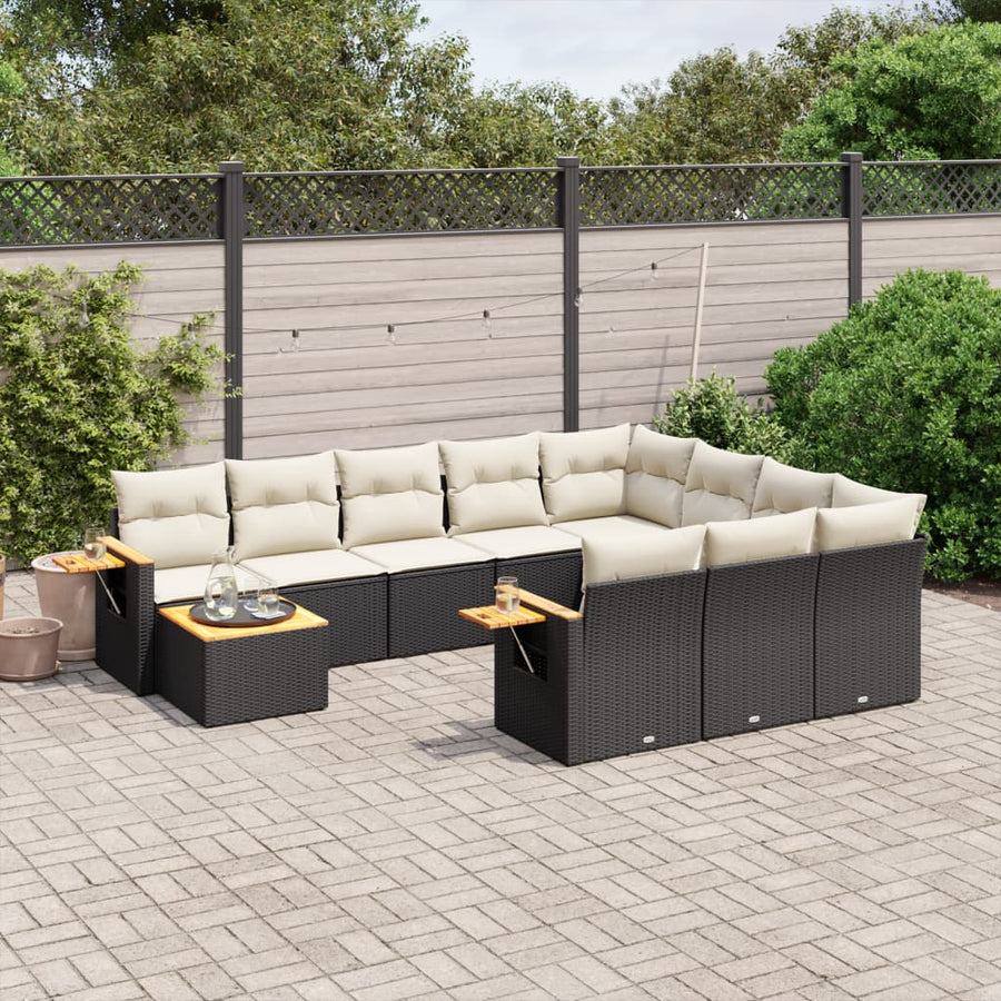 11 Piece Garden Sofa Set with Cushions Black Poly Rattan