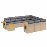 11 Piece Garden Sofa Set with Cushions Beige Poly Rattan - Front View