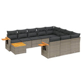 11 Piece Garden Sofa Set with Cushions Grey Poly Rattan - Front View