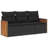 3 Piece Garden Sofa Set with Cushions Black Poly Rattan - Front View