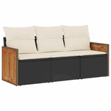 3 Piece Garden Sofa Set with Cushions Black Poly Rattan - Front View