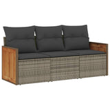 3 Piece Garden Sofa Set with Cushions Grey Poly Rattan - Front View