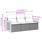 3 Piece Garden Sofa Set with Cushions Grey Poly Rattan - Rear View