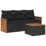 4 Piece Garden Sofa Set with Cushions Black Poly Rattan - Front View