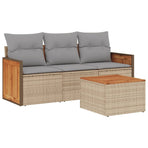 4 Piece Garden Sofa Set with Cushions Beige Poly Rattan