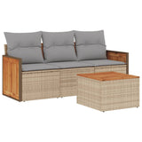4 Piece Garden Sofa Set with Cushions Beige Poly Rattan - Front View
