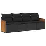 4 Piece Garden Sofa Set with Cushions Black Poly Rattan - Front View