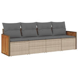 4 Piece Garden Sofa Set with Cushions Beige Poly Rattan - Front View