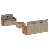 6 Piece Garden Sofa Set with Cushions Beige Poly Rattan - Front View