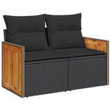 7 Piece Garden Sofa Set with Cushions Black Poly Rattan - 45-Degree Angle