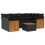 7 Piece Garden Sofa Set with Cushions Black Poly Rattan - Front View