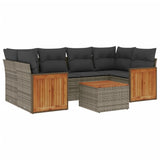 7 Piece Garden Sofa Set with Cushions Grey Poly Rattan - Front View
