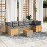8 Piece Garden Sofa Set with Cushions Beige Poly Rattan