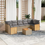 8 Piece Garden Sofa Set with Cushions Beige Poly Rattan