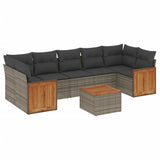 8 Piece Garden Sofa Set with Cushions Grey Poly Rattan - Front View