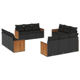 12 Piece Garden Sofa Set with Cushions Black Poly Rattan - Front View