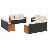 12 Piece Garden Sofa Set with Cushions Black Poly Rattan - Front View