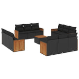 13 Piece Garden Sofa Set with Cushions Black Poly Rattan - Front View