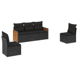 5 Piece Garden Sofa Set with Cushions Black Poly Rattan - Front View