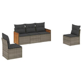 5 Piece Garden Sofa Set with Cushions Grey Poly Rattan - Front View