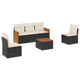 6 Piece Garden Sofa Set with Cushions Black Poly Rattan - Front View