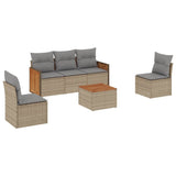 6 Piece Garden Sofa Set with Cushions Beige Poly Rattan - Front View