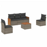 6 Piece Garden Sofa Set with Cushions Grey Poly Rattan - Front View