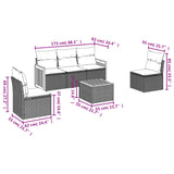 6 Piece Garden Sofa Set with Cushions Grey Poly Rattan - Close-Up Angle