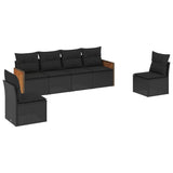 6 Piece Garden Sofa Set with Cushions Black Poly Rattan - Front View