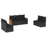 7 Piece Garden Sofa Set with Cushions Black Poly Rattan - Front View