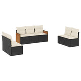 7 Piece Garden Sofa Set with Cushions Black Poly Rattan - Front View