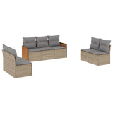 7 Piece Garden Sofa Set with Cushions Beige Poly Rattan - Front View