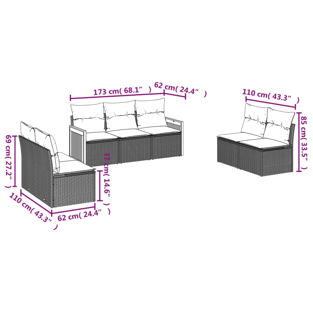 7 Piece Garden Sofa Set with Cushions Beige Poly Rattan