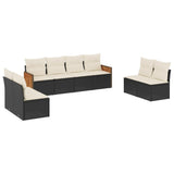 8 Piece Garden Sofa Set with Cushions Black Poly Rattan - Front View