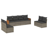 8 Piece Garden Sofa Set with Cushions Grey Poly Rattan - Front View