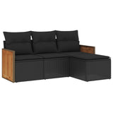 4 Piece Garden Sofa Set with Cushions Black Poly Rattan - Front View
