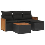 5 Piece Garden Sofa Set with Cushions Black Poly Rattan - Front View