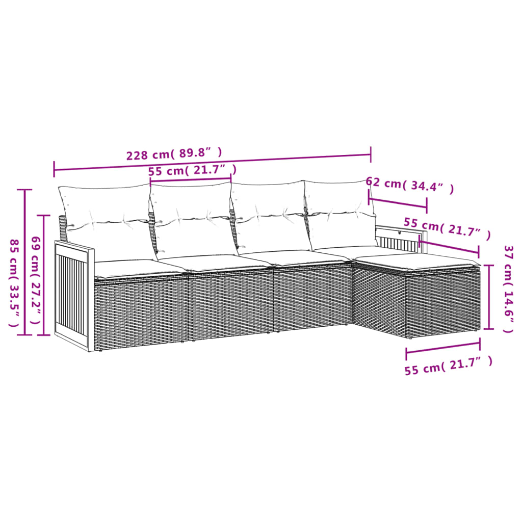 5 Piece Garden Sofa Set with Cushions Grey Poly Rattan