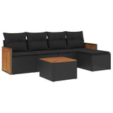 6 Piece Garden Sofa Set with Cushions Black Poly Rattan - Front View
