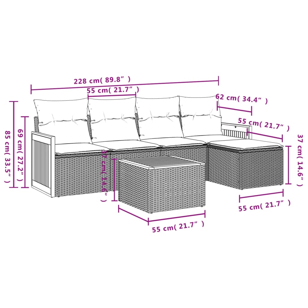 6 Piece Garden Sofa Set with Cushions Grey Poly Rattan