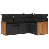 4 Piece Garden Sofa Set with Cushions Black Poly Rattan - Front View