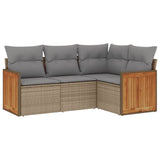 4 Piece Garden Sofa Set with Cushions Beige Poly Rattan - Front View