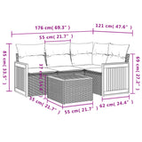 5 Piece Garden Sofa Set with Cushions Black Poly Rattan