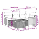 5 Piece Garden Sofa Set with Cushions Black Poly Rattan