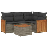5 Piece Garden Sofa Set with Cushions Grey Poly Rattan - Front View