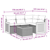 5 Piece Garden Sofa Set with Cushions Grey Poly Rattan