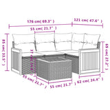 5 Piece Garden Sofa Set with Cushions Grey Poly Rattan - Low Angle