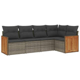 5 Piece Garden Sofa Set with Cushions Grey Poly Rattan - Front View