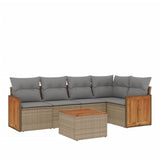 6 Piece Garden Sofa Set with Cushions Beige Poly Rattan - Front View