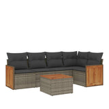 6 Piece Garden Sofa Set with Cushions Grey Poly Rattan - Front View